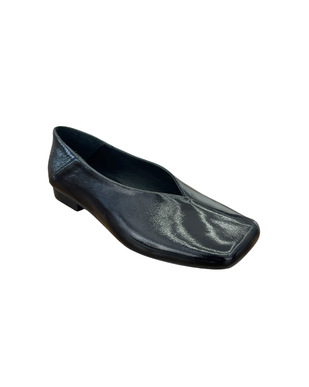 Siyah Rugan Küt Burun Ayakkabı 1215